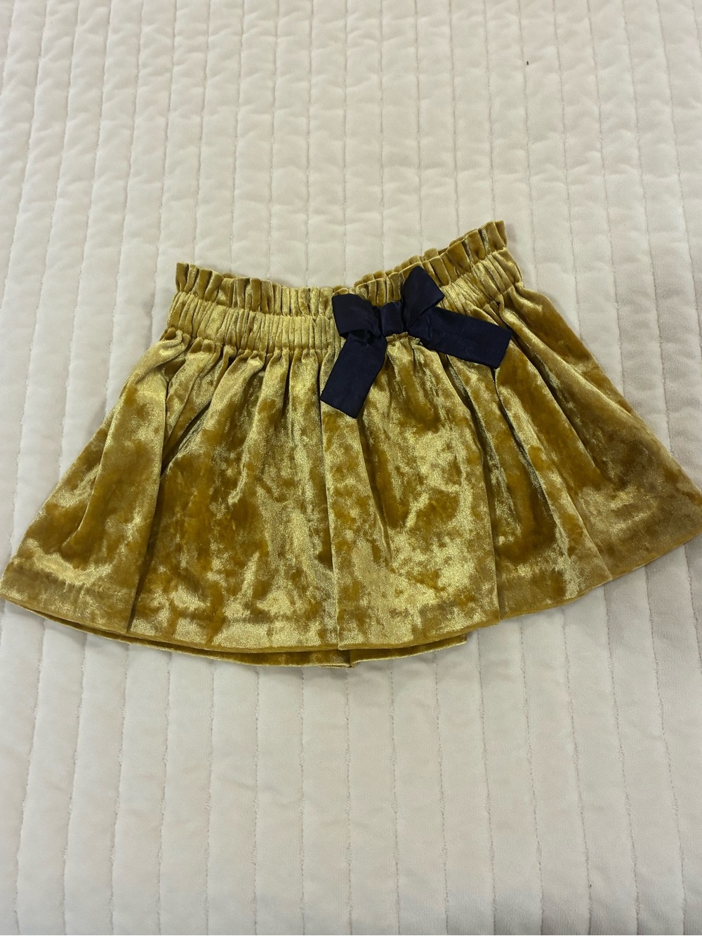 Genuine Kids Gold Velvet Girls' Skirt with Navy Bow 12 month